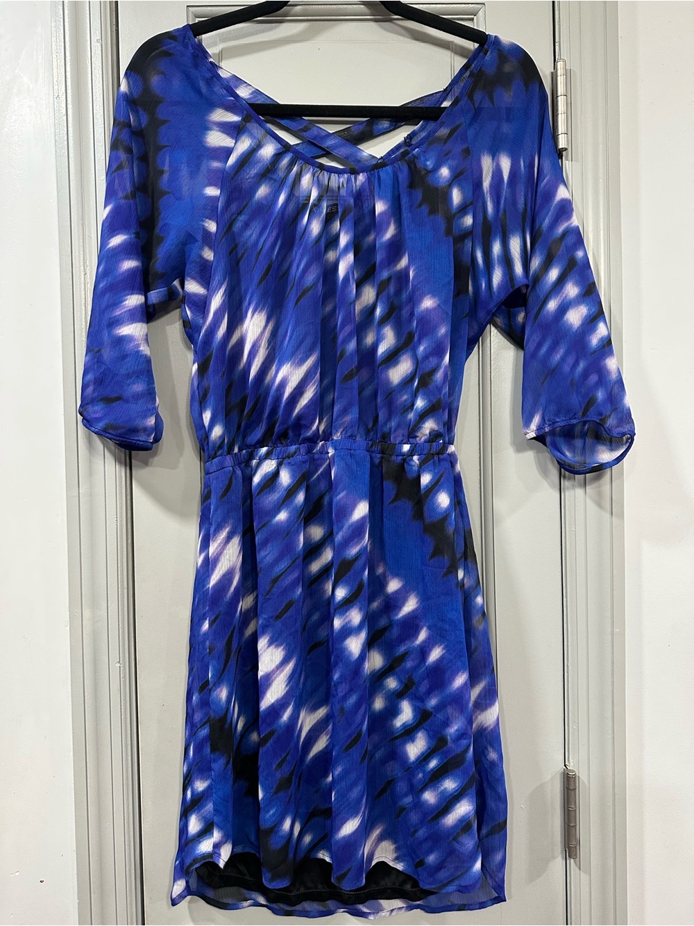 Express Blue and Black Patterned Mini Dress